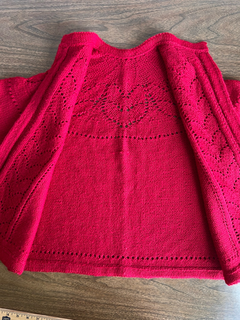 Handmade Red Openwork Lace Knit Cardigan Sweater Womens L Cottagecore Artisan - Picture 7 of 9